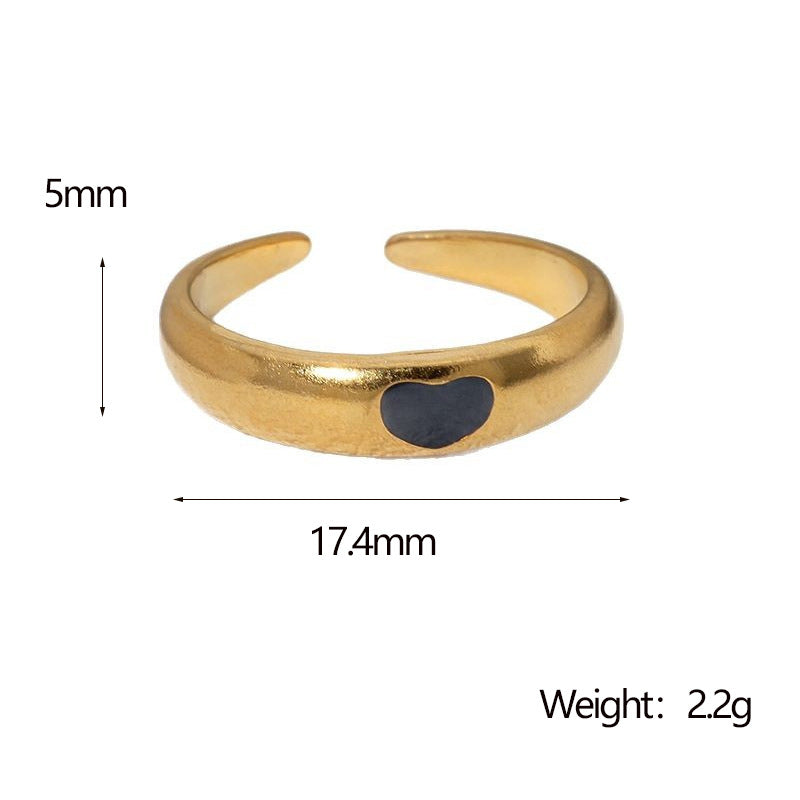 Minimalist Vintage Heart-Shaped Stainless Steel Open Ring with Gold Plating for Women