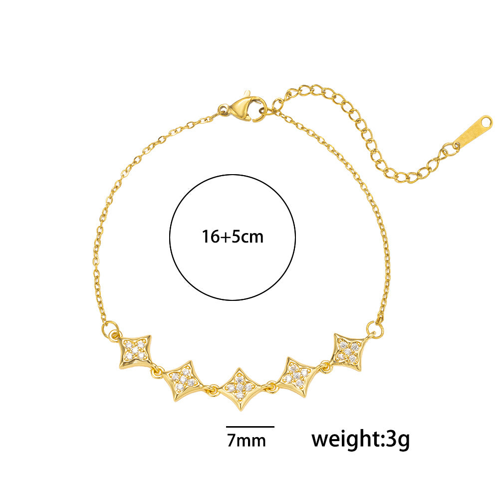 Elegante Bracciale da Donna in Acciaio al Titanio a Forma di Stella con Strass, Lusso, Ipoallergenico, Placcato Sottovuoto, Alla Moda e Versatile