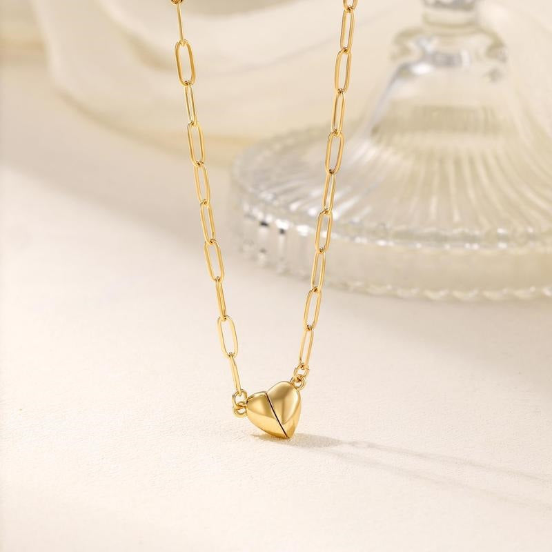 Minimalist Heart Pendant Stainless Steel Plated Cable Chain Necklace for Women
