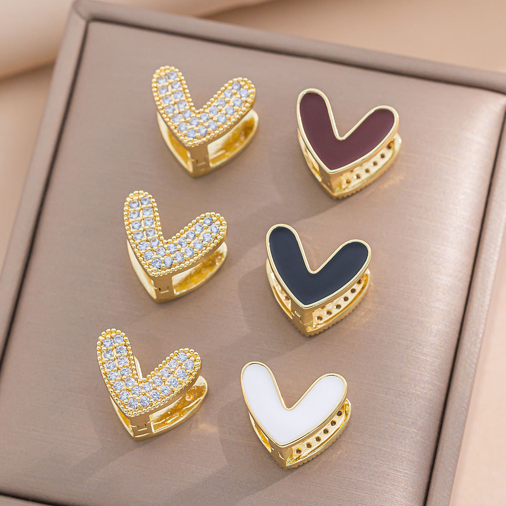 Pendientes de Cobre en Forma de Corazón Elegantes y Minimalistas con Baño de Oro de 18K y Acabado Esmaltado para Mujer