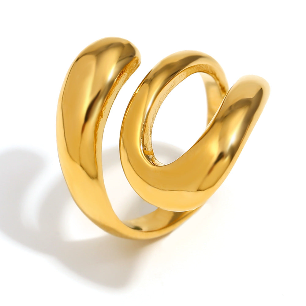 Minimalist Geometric Stainless Steel Plated 18K Gold French-Style Open Snake Ring for Women