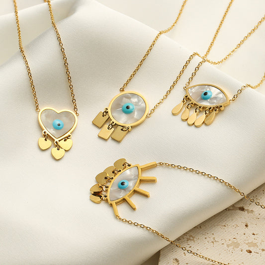 Collar Pendiente de Ojo Turco Minimalista Geométrico de Acero Titanio con Borla para Mujer
