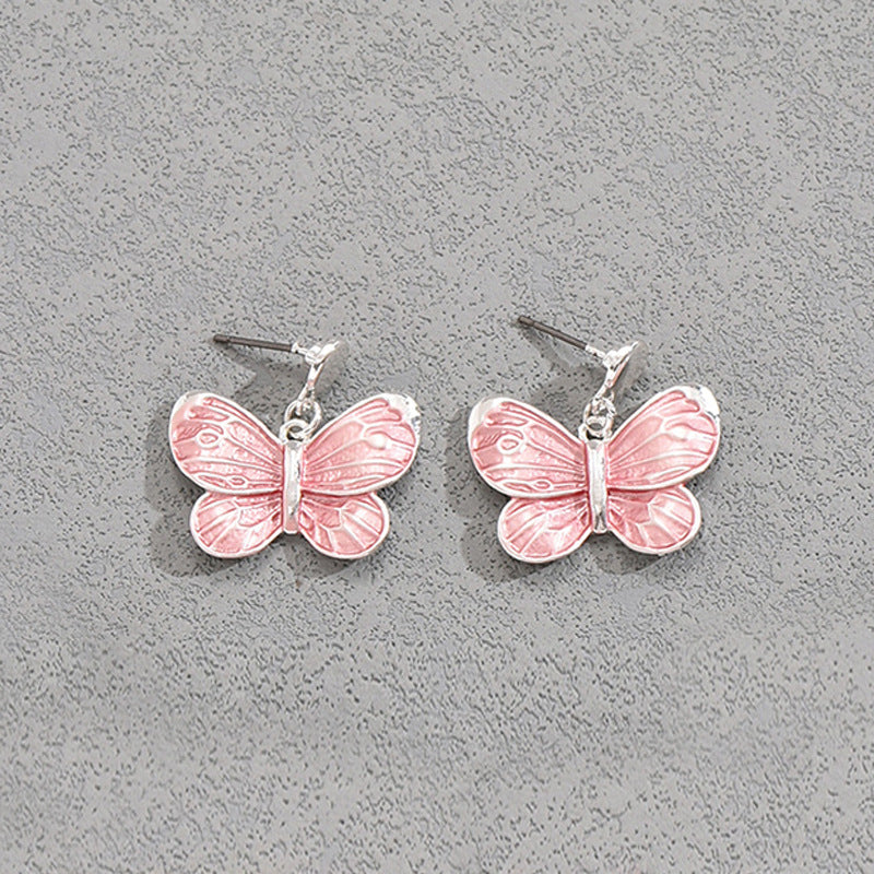 Fashionable Office Lady Enamel Butterfly Necklace and Earrings Set in Metal with Animal Motifs for Women