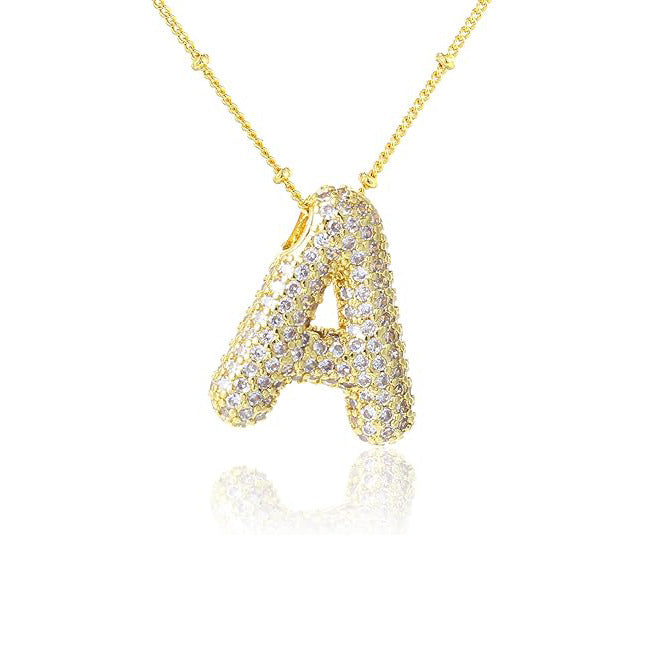 Fashion Plated Brass Letter Bubble Pendant Necklace for Women
