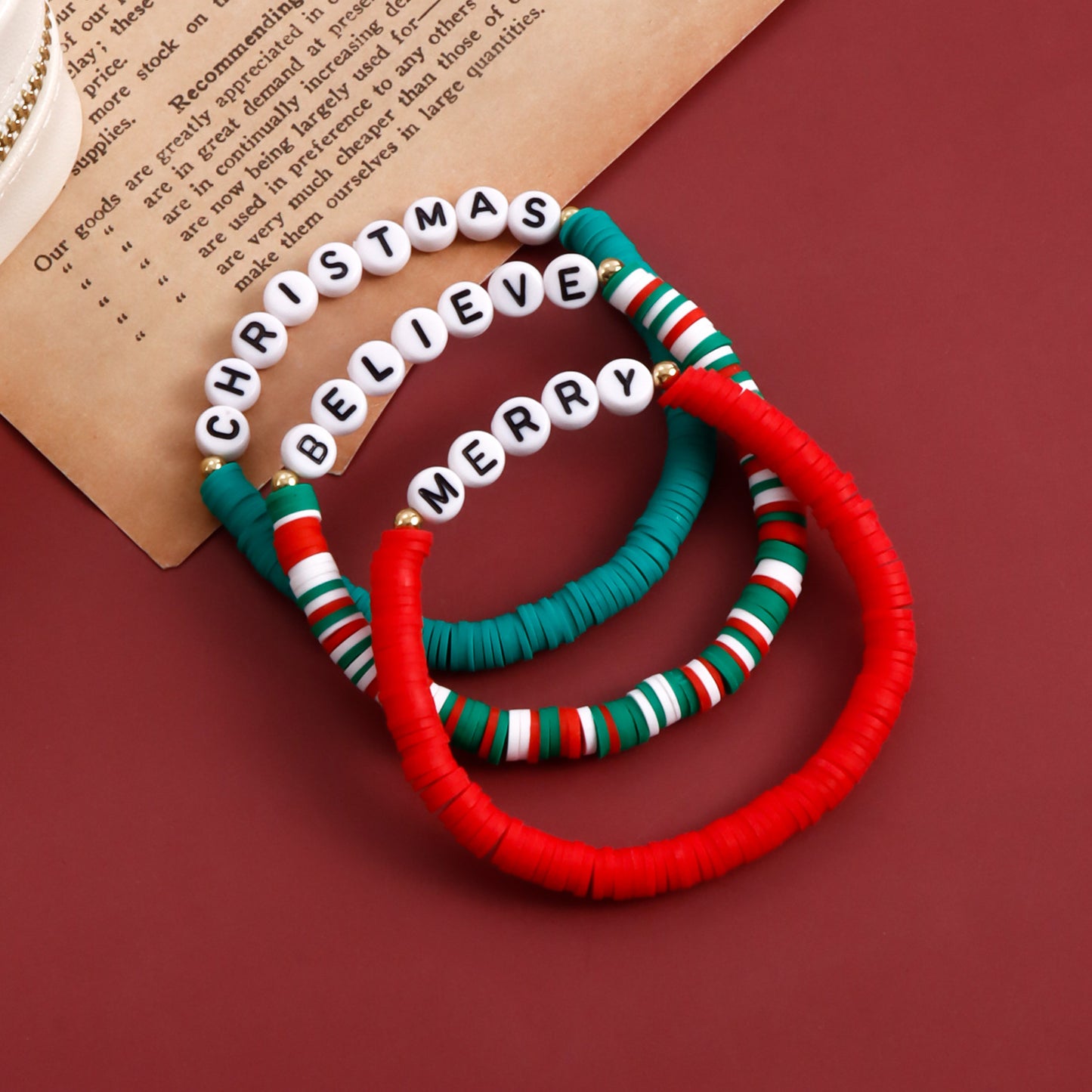 Juego de pulseras de cuentas de arcilla polimérica geométricas estilo INS con acabado chapado para mujer, regalo de Navidad y vacaciones