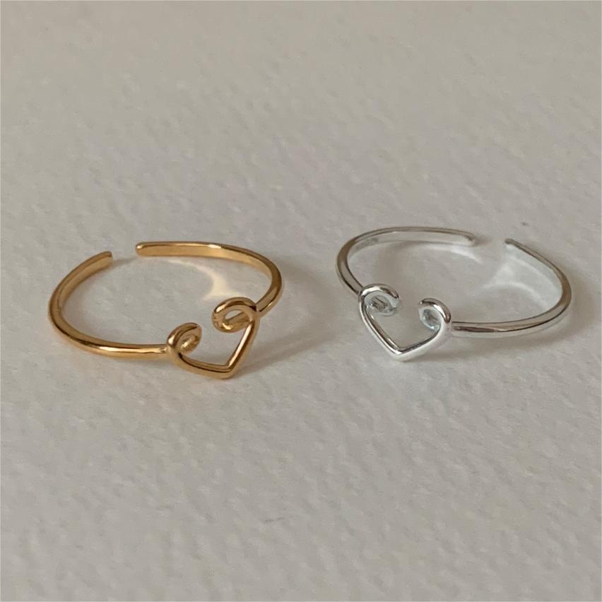 Anello Aperto Minimalista a Forma di Cuore in Argento Sterling 925 da Donna con Estetica Dolce e Fresca