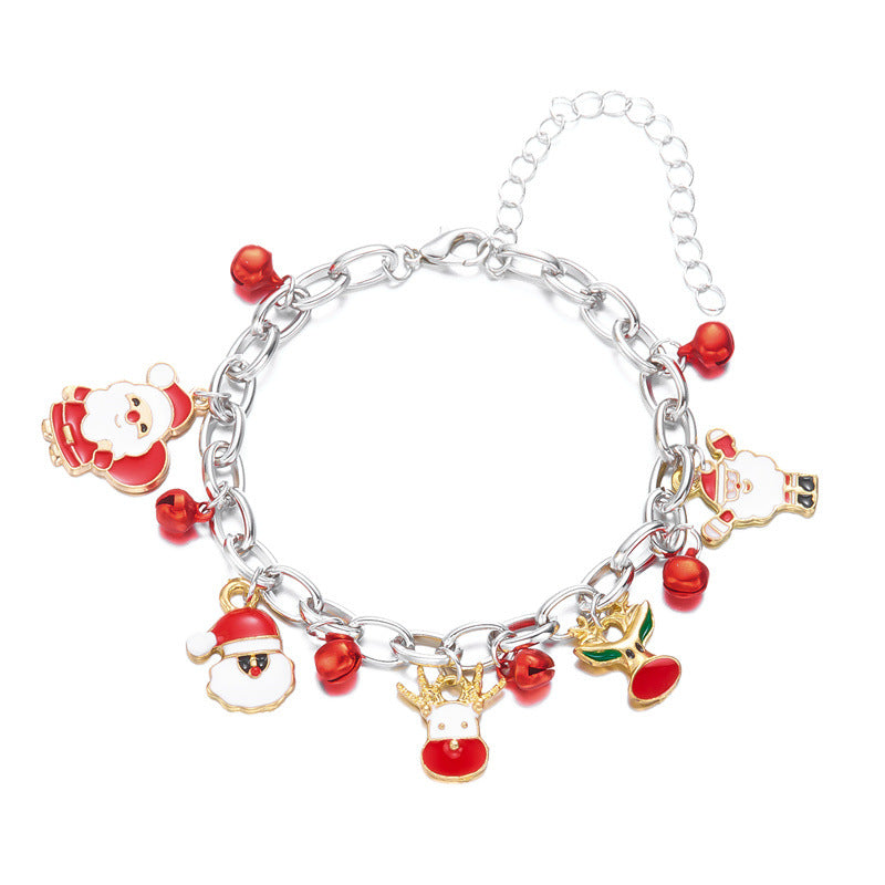 Fashionable Enamel Alloy Bracelet with Santa Claus and Reindeer Motifs for Women, Holiday-Themed Geometric Cartoon Design