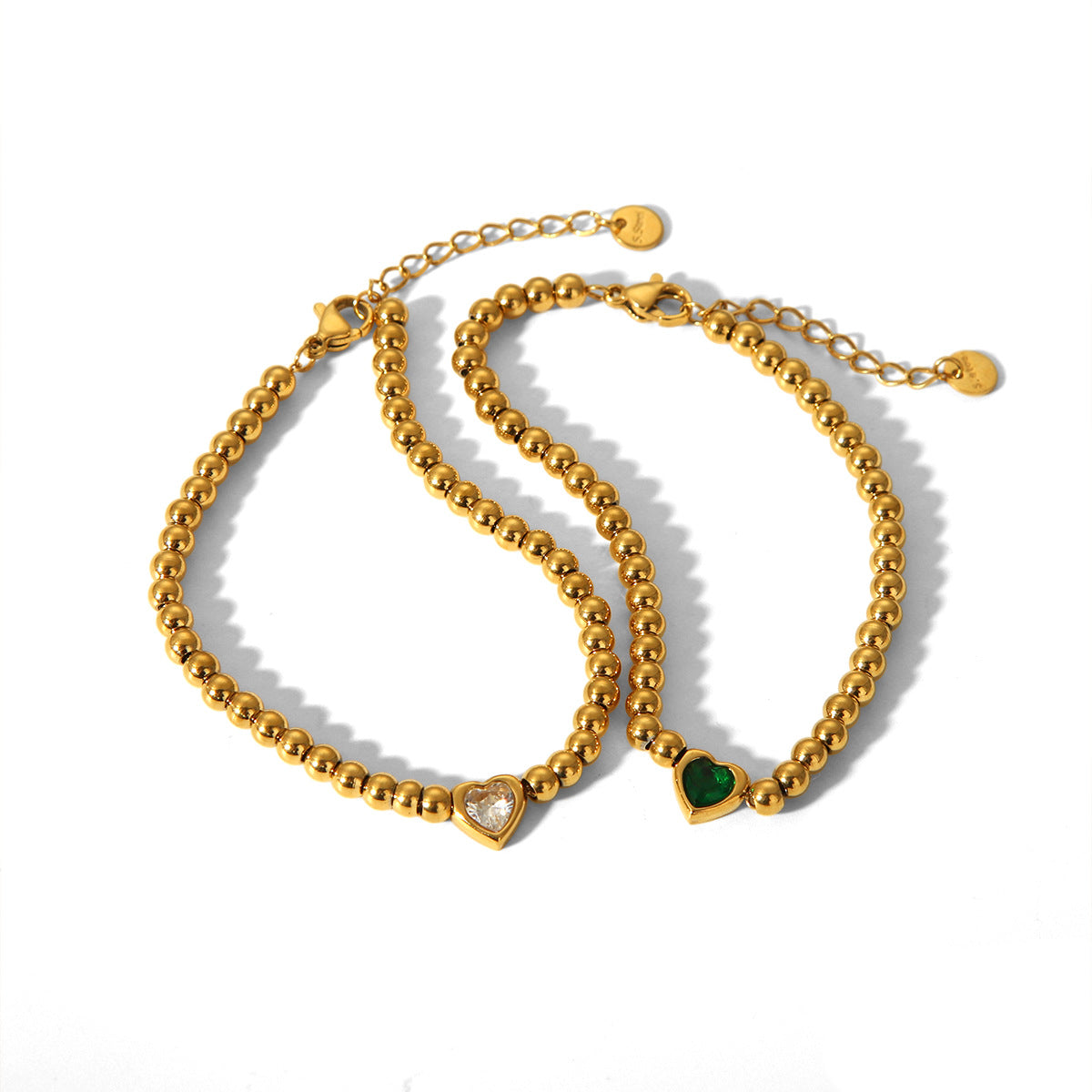 Ins Style Heart-Shaped Beaded Bracelet for Women Made of Titanium Steel with 18K Gold Plating
