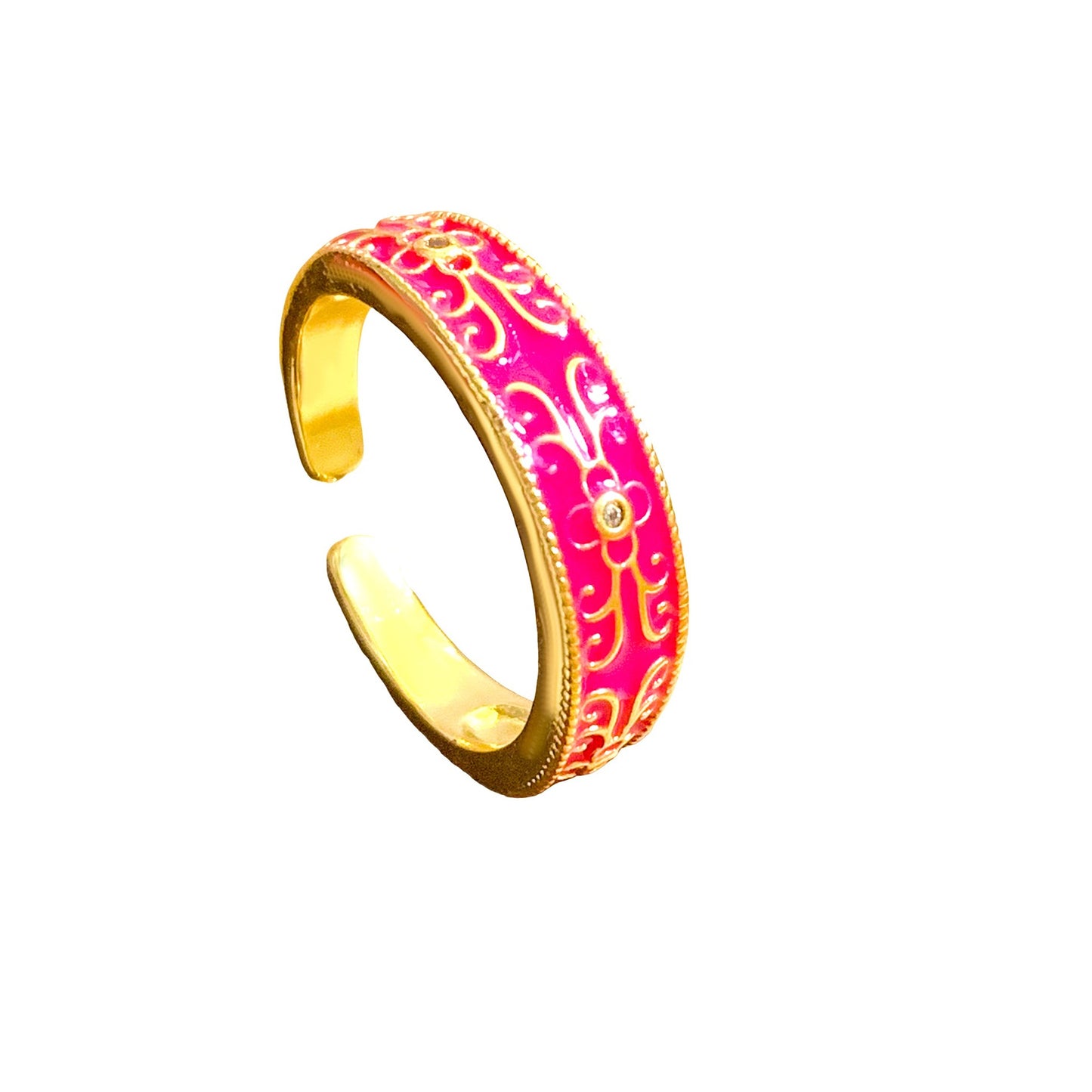 Vintage Sweet Gold Plated Brass Ring with Ethnic Patterns for Women