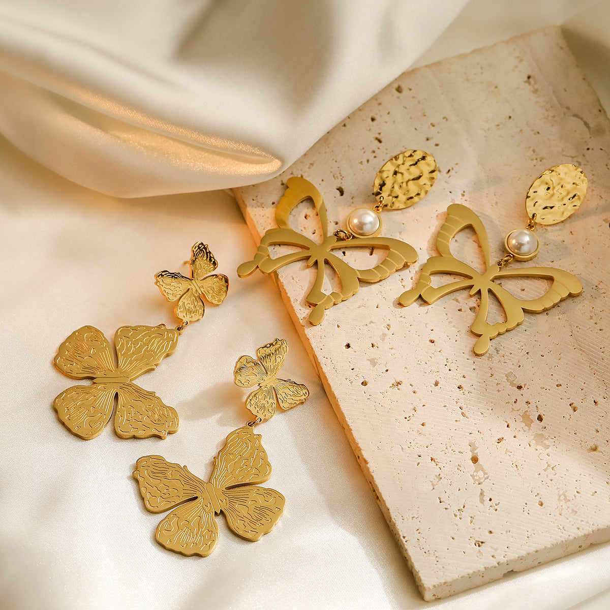 Minimalist Butterfly-Shaped Titanium Steel Earrings for Women with Real Gold Plating