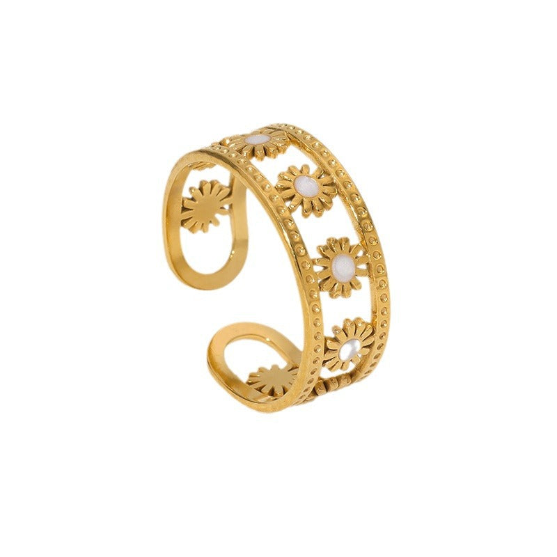 Anillo Minimalista de Titanio Hueco con Forma de Sol y Baño de Oro de 18K para Mujer