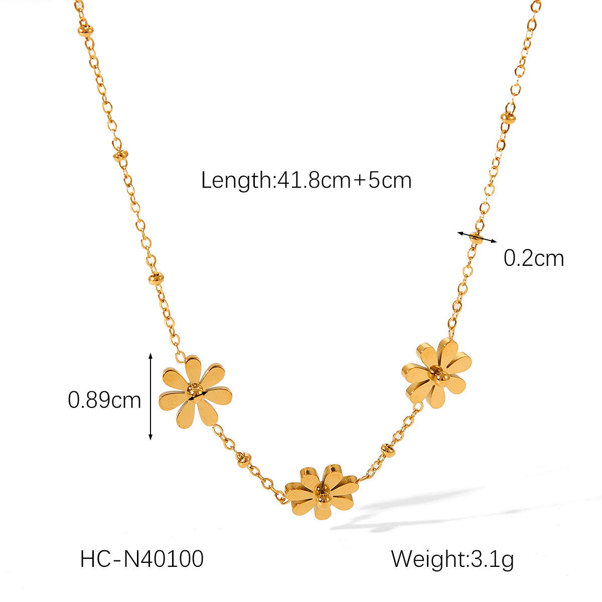 Minimalist Sunflower and Daisy Pendant Necklace for Women in Stainless Steel with Titanium Steel Accents, Electroplated Finish, O-Chain Design