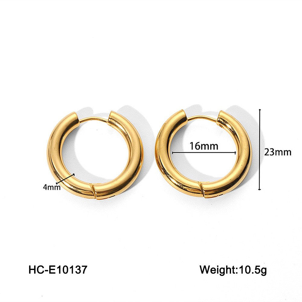 INS-Inspired Geometric Hoop Earrings in Titanium Steel with 18K Gold Plating for Women