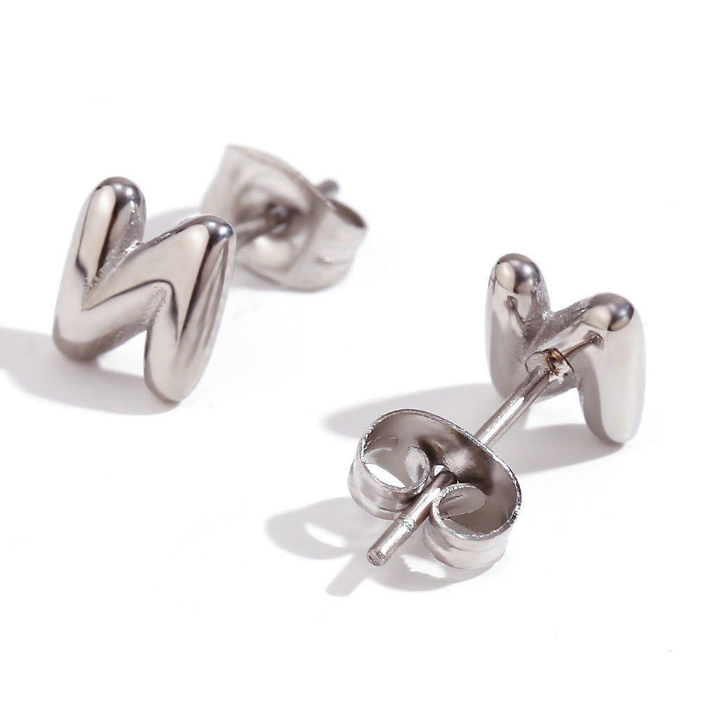 Orecchini a perno da donna con lettera geometrica moderna minimalista in acciaio al titanio placcato oro 18K