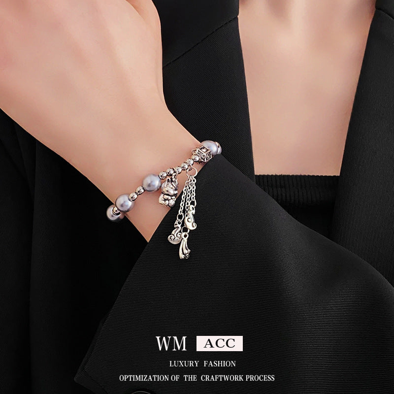 Bracciale da donna personalizzato a forma di drago in smalto con carattere "Fu" e perla, accessorio festivo di Capodanno in lega galvanizzata