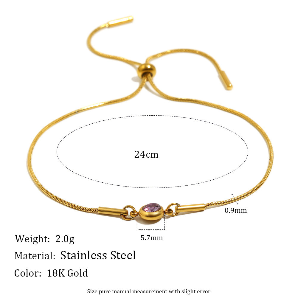 Bracciale alla moda geometrico in acciaio inossidabile con placcatura in oro 18 carati e catena a serpente regolabile con accenti di zirconi rotondi