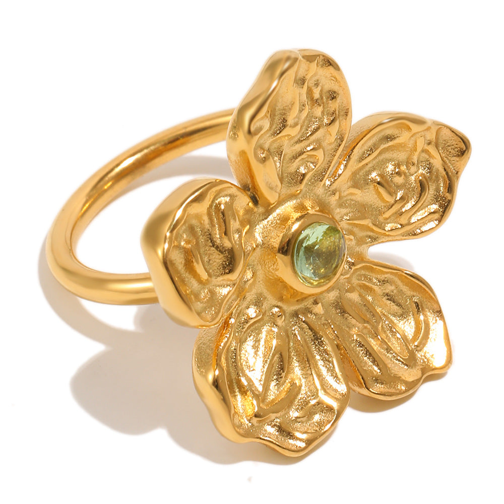 Vintage Elegant Floral Pattern Gold Plated Stainless Steel Ring for Women