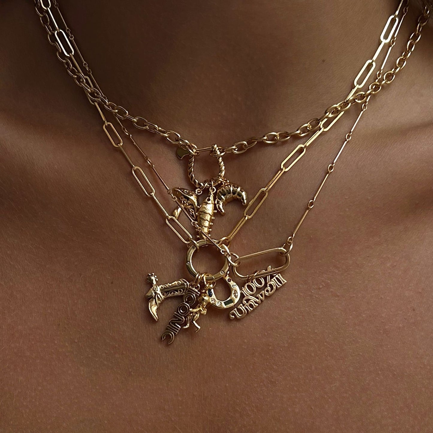 Gold Plated Brass Fruit Charm Bar Necklace with Cubic Zirconia for Women