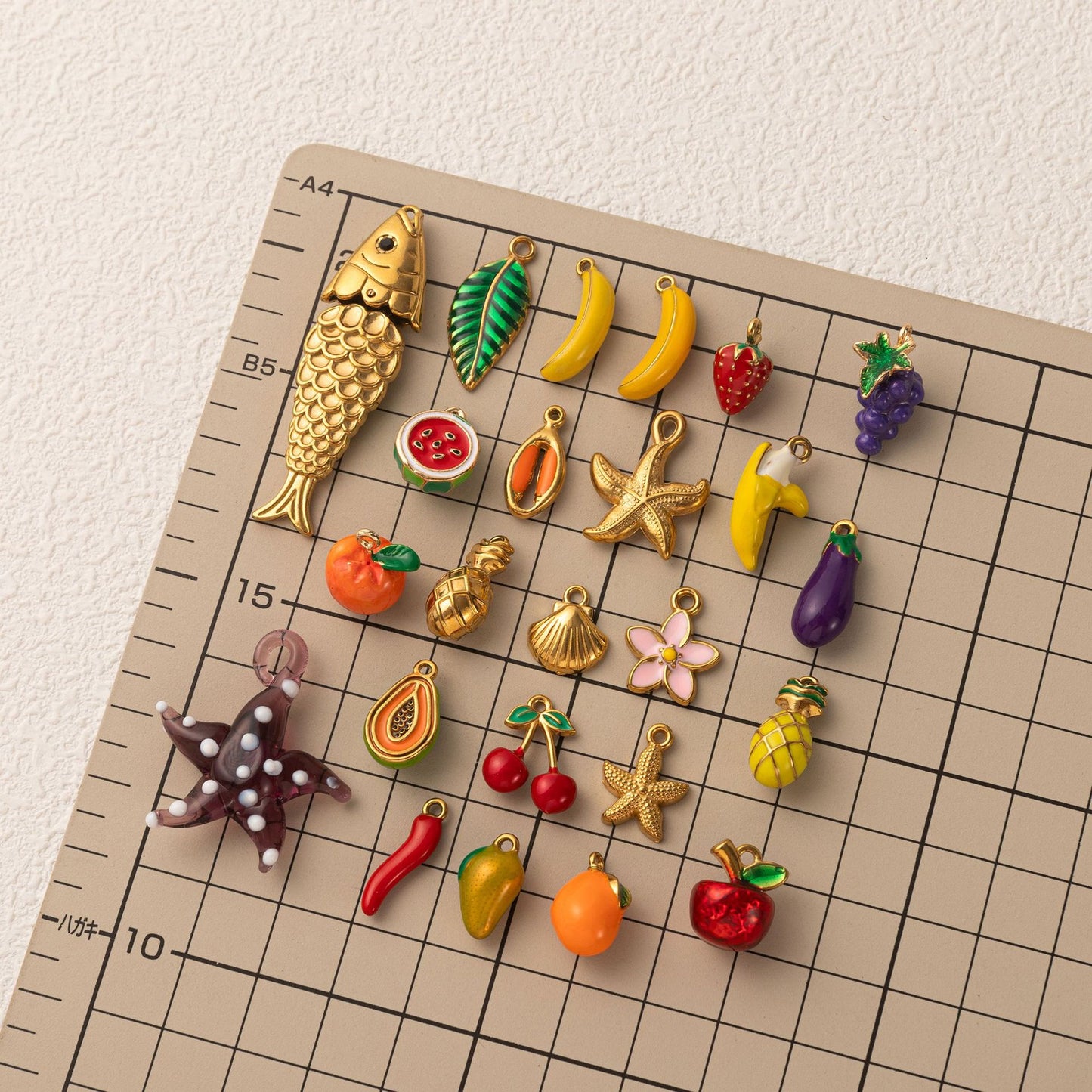 Vintage Stainless Steel PVD Gold Plated Abstract Fruit DIY Charm Bar