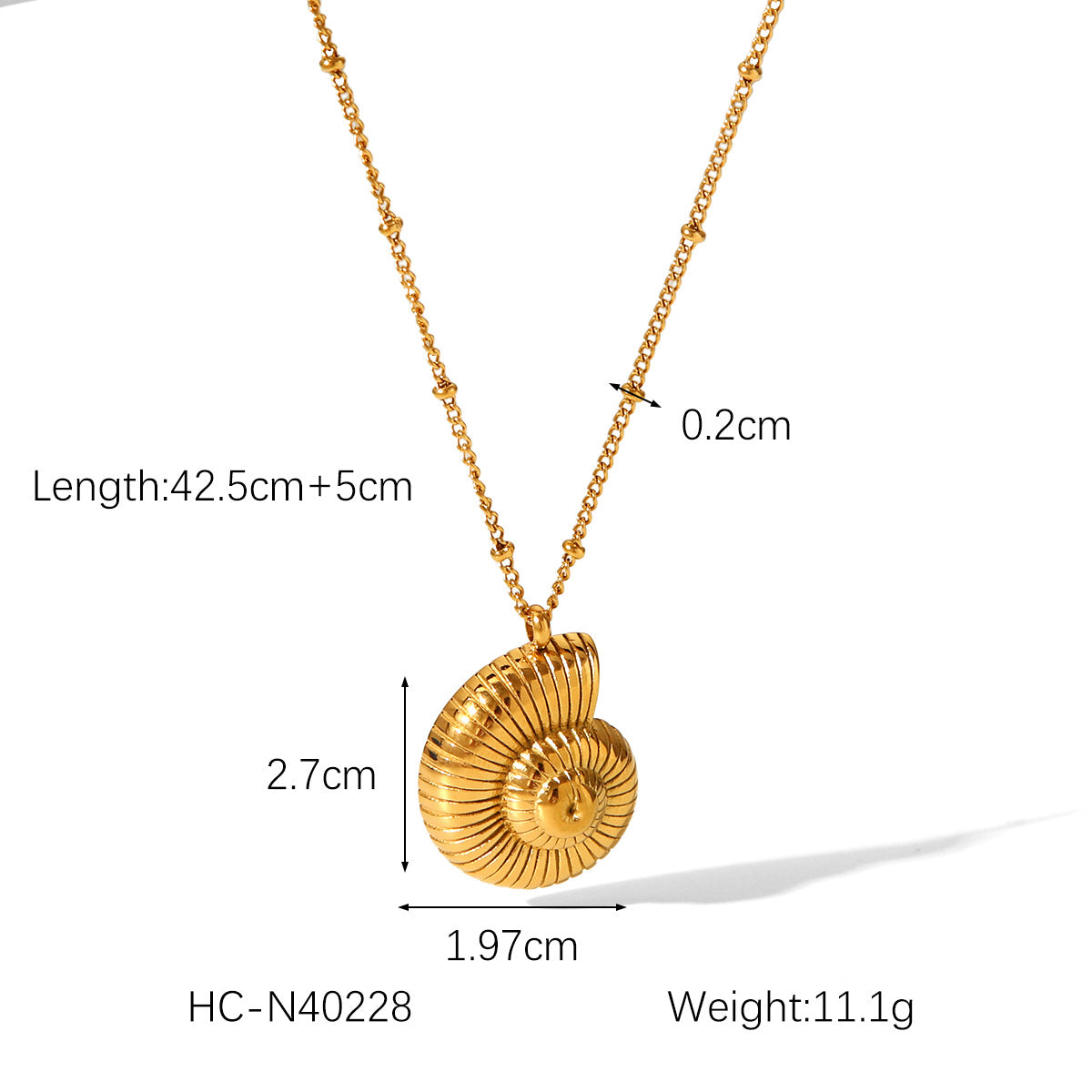 Ins Style 18K Gold Plated Geometric Conch Shell Pendant Titanium Steel Necklace for Women