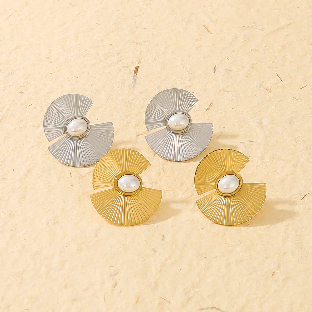 Orecchini a perno da donna a forma di ventaglio irregolare geometrico in acciaio inossidabile placcato oro 18K