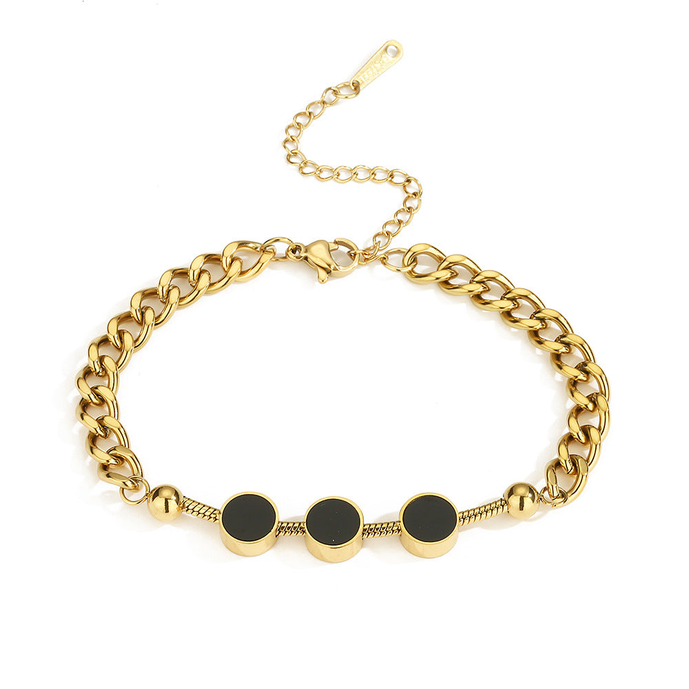 Bracciale geometrico minimalista in acciaio al titanio da donna con intarsio in conchiglia Accessorio di moda d'ispirazione vintage