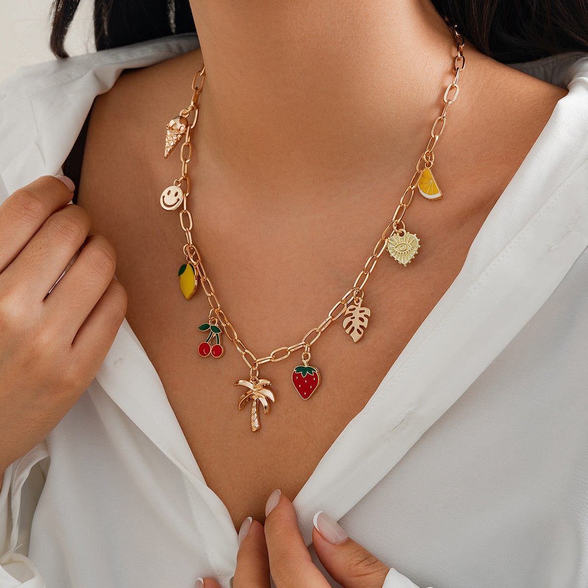 Bohemian Sweet Cherry Pendant Plated Zinc Alloy Necklace for Women