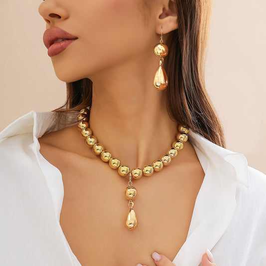 Exaggerated Geometric Teardrop Pendant Plated Resin Ball Chain Choker Necklace for Women