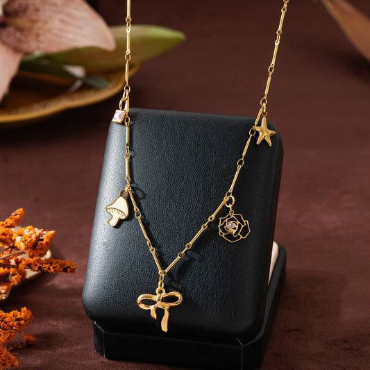 Minimalist 18K Gold Plated Stainless Steel Geometric Charm Bar with Cubic Zirconia