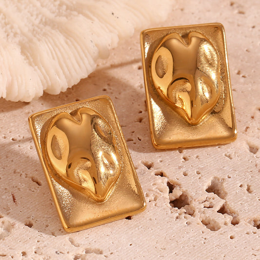 Orecchini a perno geometrici alla moda in acciaio inossidabile da donna con placcatura in oro 18 carati e design rettangolare irregolare