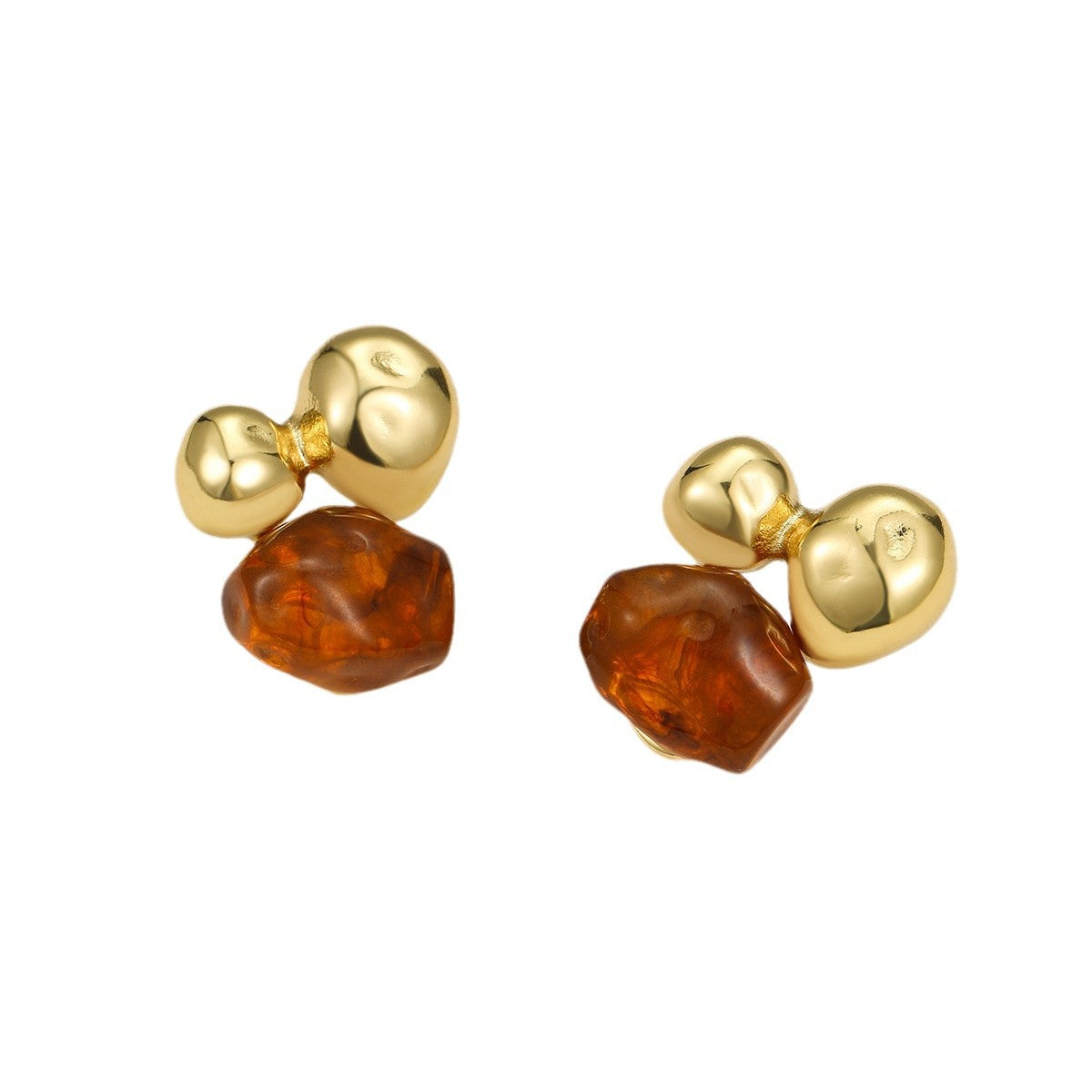 Orecchini Vintage in Acciaio Inossidabile a Forma di Fiocco con Intarsio in Resina e Placcatura Sottovuoto in Oro 18K