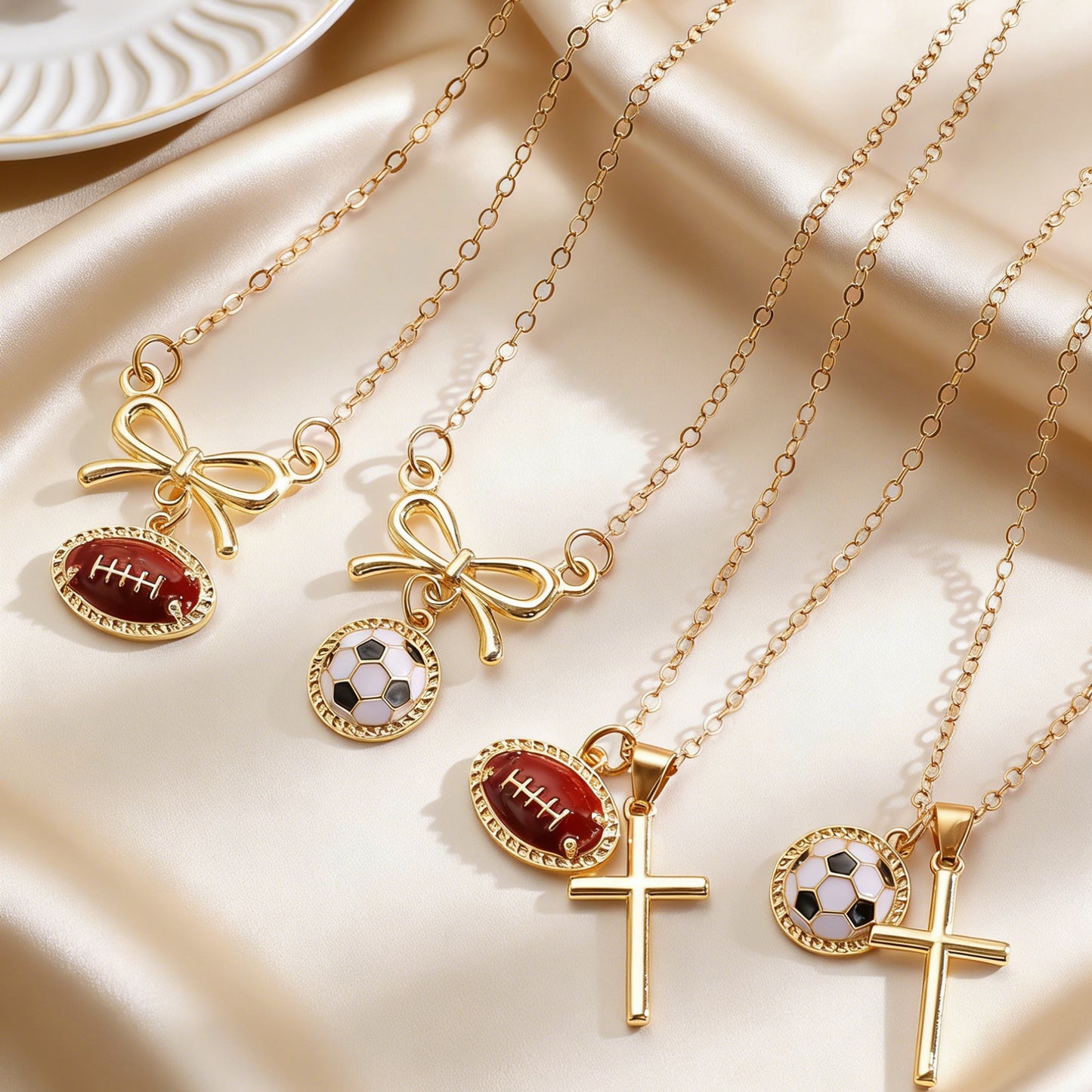 Sporty Plated Zinc Alloy Heart Cross Pendant Necklace for Women