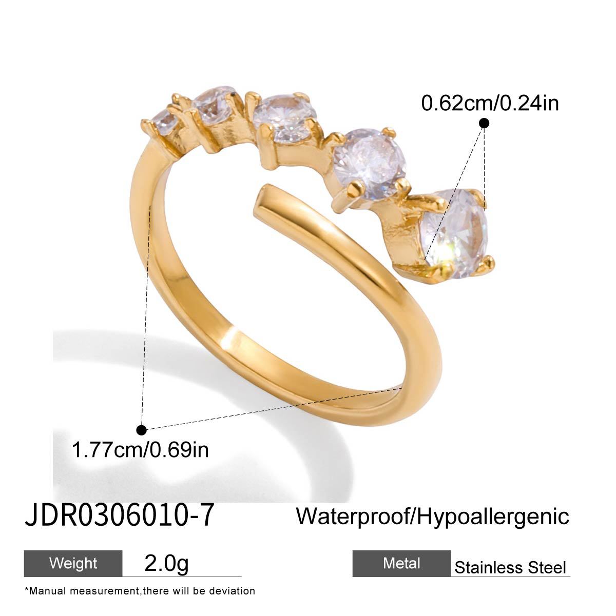 Minimalist Heart Stainless Steel PVD Ring with Cubic Zirconia for Women