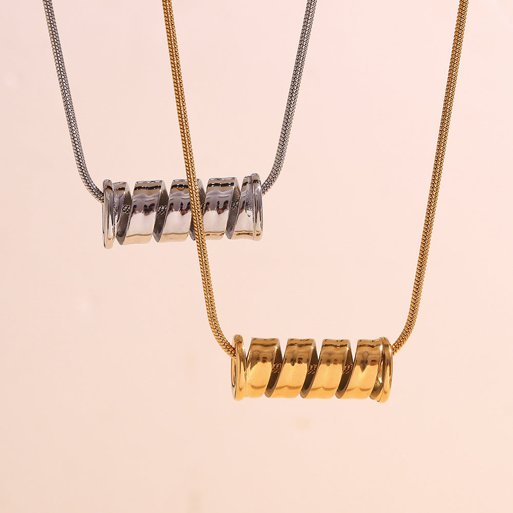 Minimalist Geometric Spiral Spring Pendant Necklace for Women in Stainless Steel with 18K Gold Plating