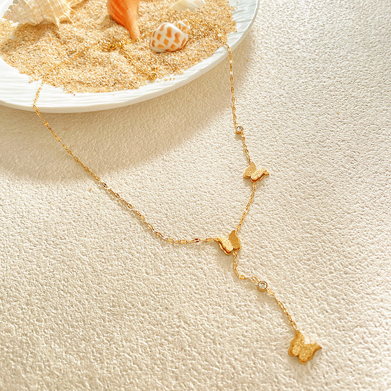 Minimalist Matte Titanium Steel Butterfly Tassel Necklace