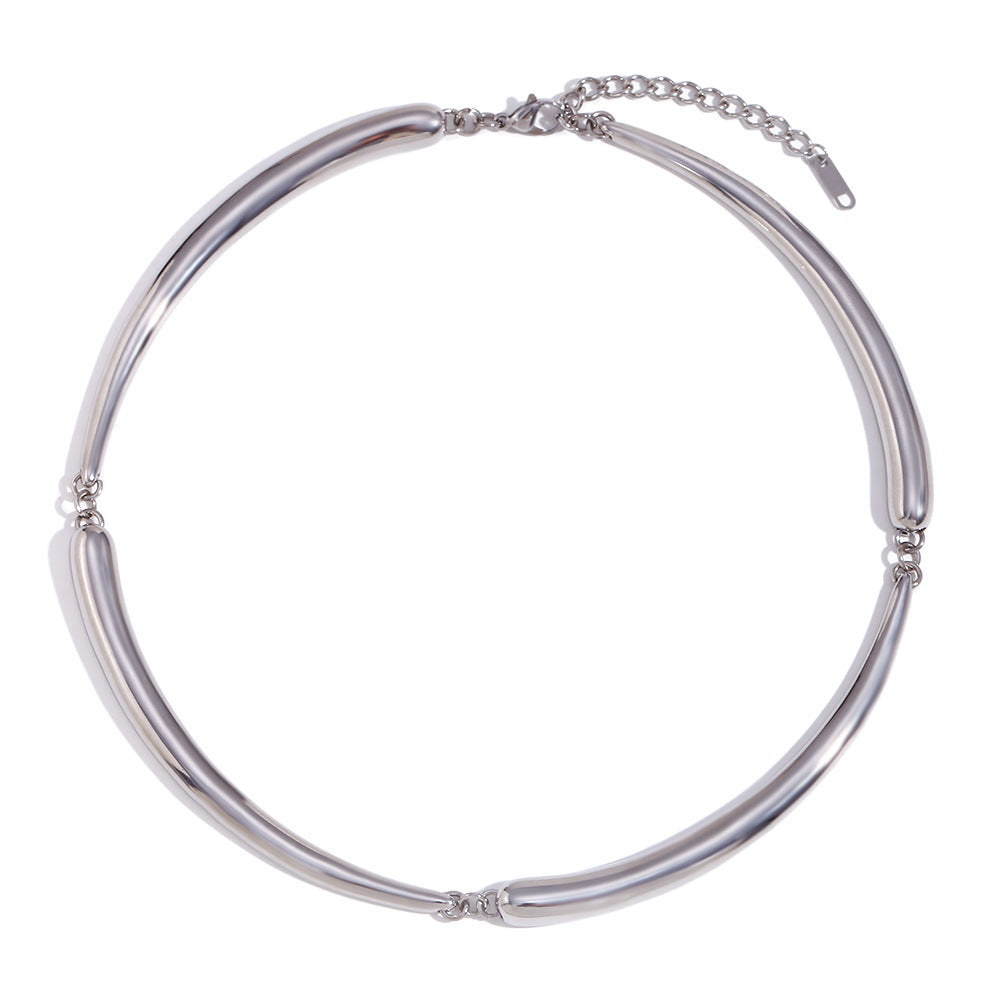 Collana con Pendente Geometrico Minimalista da Donna Acciaio Inossidabile Placcato Oro 18K Design Ispirato al Bambù