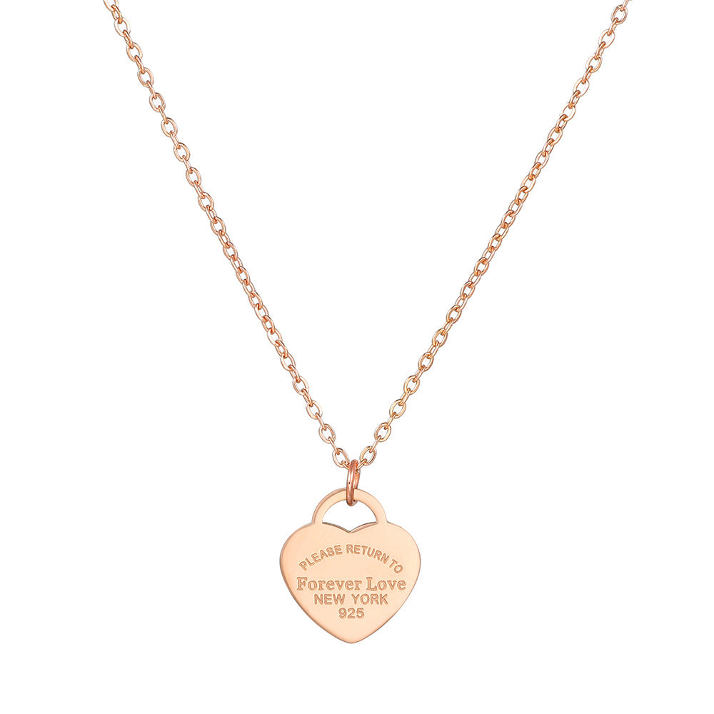 Sweet Heart Titanium Steel Plated Pendant Necklace with Curb Chain for Women