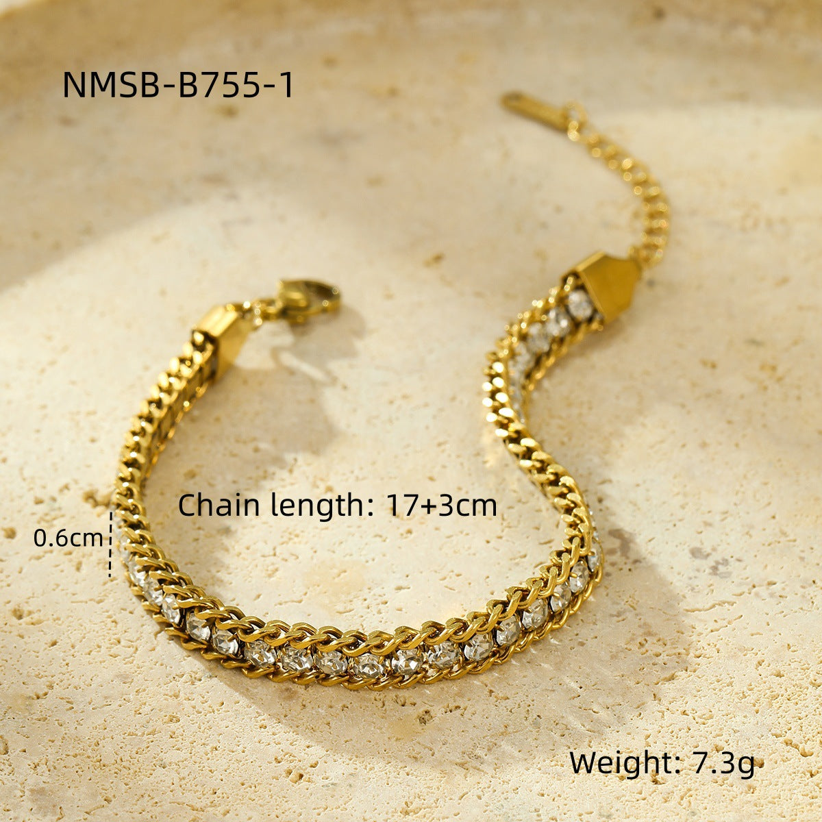 Minimalist Stainless Steel Bracelet with Titanium Steel Base, 18K Gold Plated Finish, and Colorful Zircon Inlay for Women
