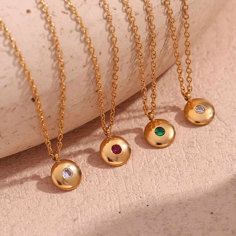 Collana con Pendente Rotondo Geometrico Minimalista da Donna in Acciaio Inossidabile con Placcatura in Oro 18K e Pietra Portafortuna di Dicembre