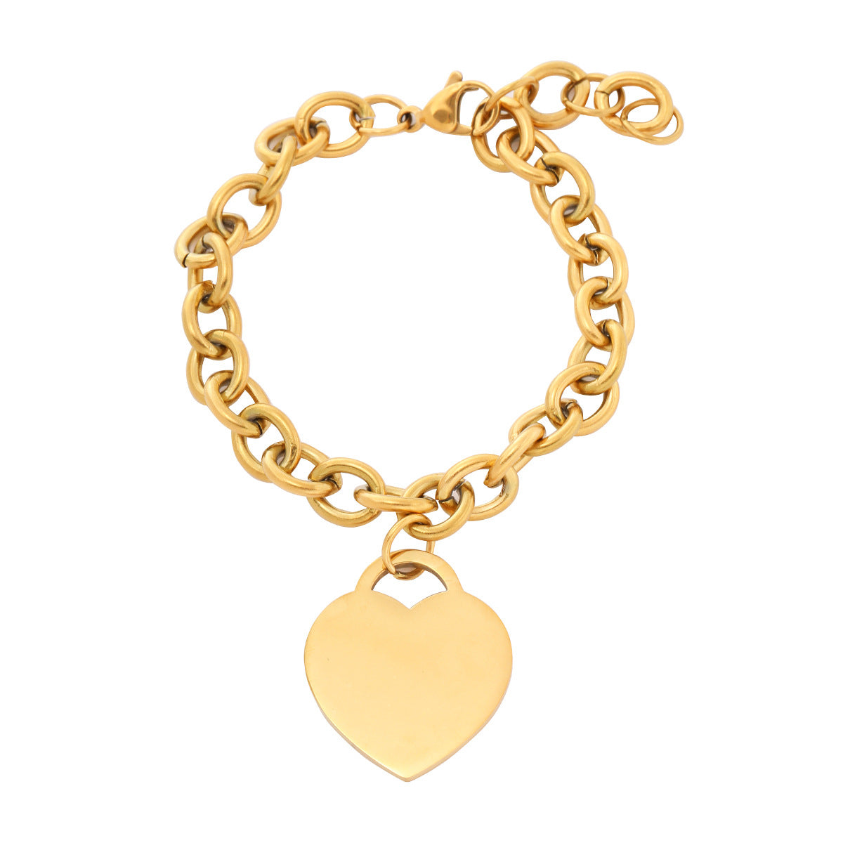 Elegante bracciale da donna minimalista a forma di cuore in acciaio al titanio con lucidatura a specchio e opzione di incisione