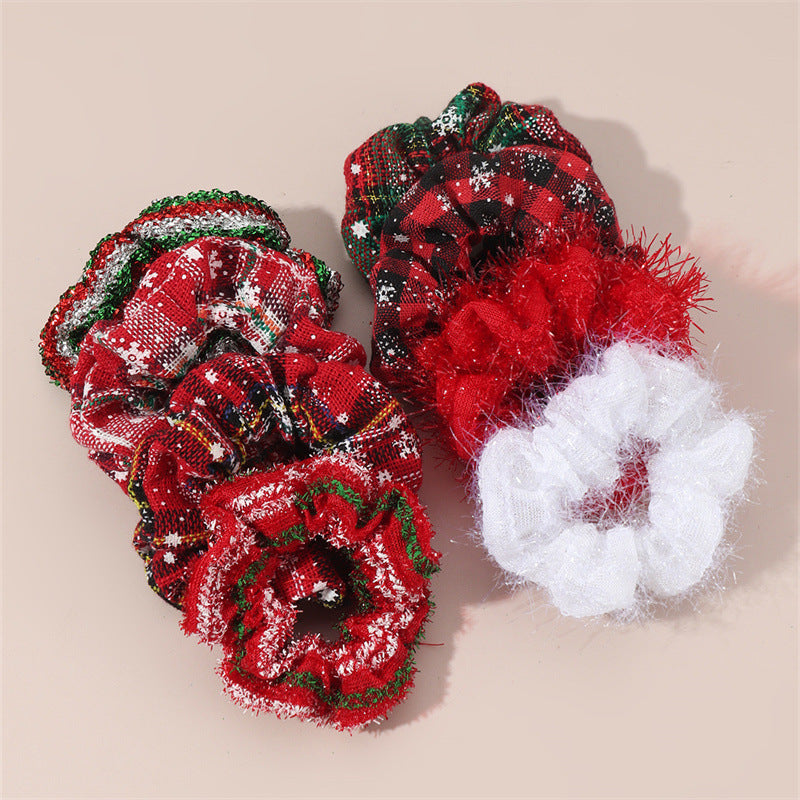 Set di elastici per capelli per bambini a tema natalizio con fiocchi di neve rossi, design ondulato e dettagli a righe