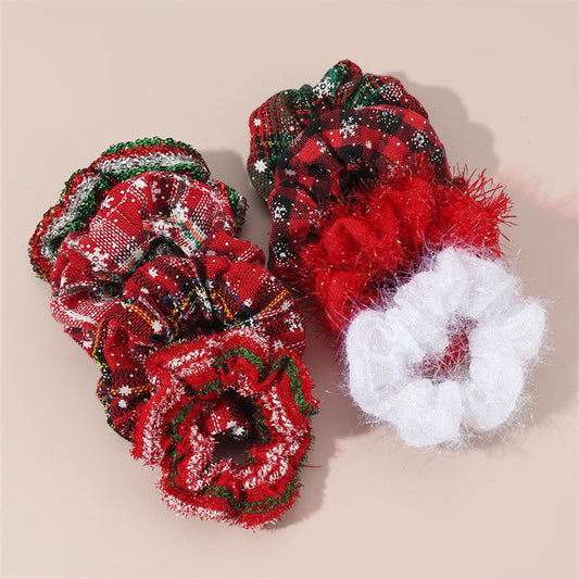 Set di elastici per capelli per bambini a tema natalizio con fiocchi di neve rossi, design ondulato e dettagli a righe