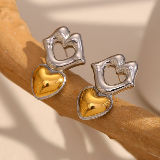 Pendientes de botón geométricos minimalistas de acero inoxidable de moda con diseño de labios y corazón chapado en oro de 18 quilates para mujer