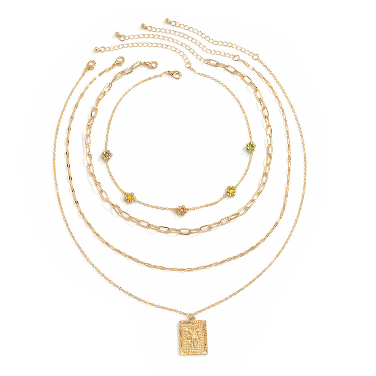 Collar colgante Retro Daisy para mujer con dije de mariposa geométrica de aleación chapado en cadena fina de cuentas redondas