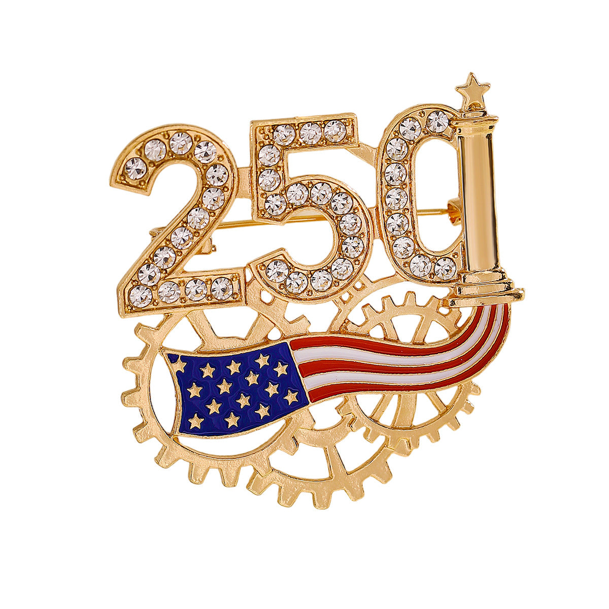 Fashionable Zinc Alloy Rhinestone Inlay Brooch for US Independence Day Commemoration Unisex Pin Badge