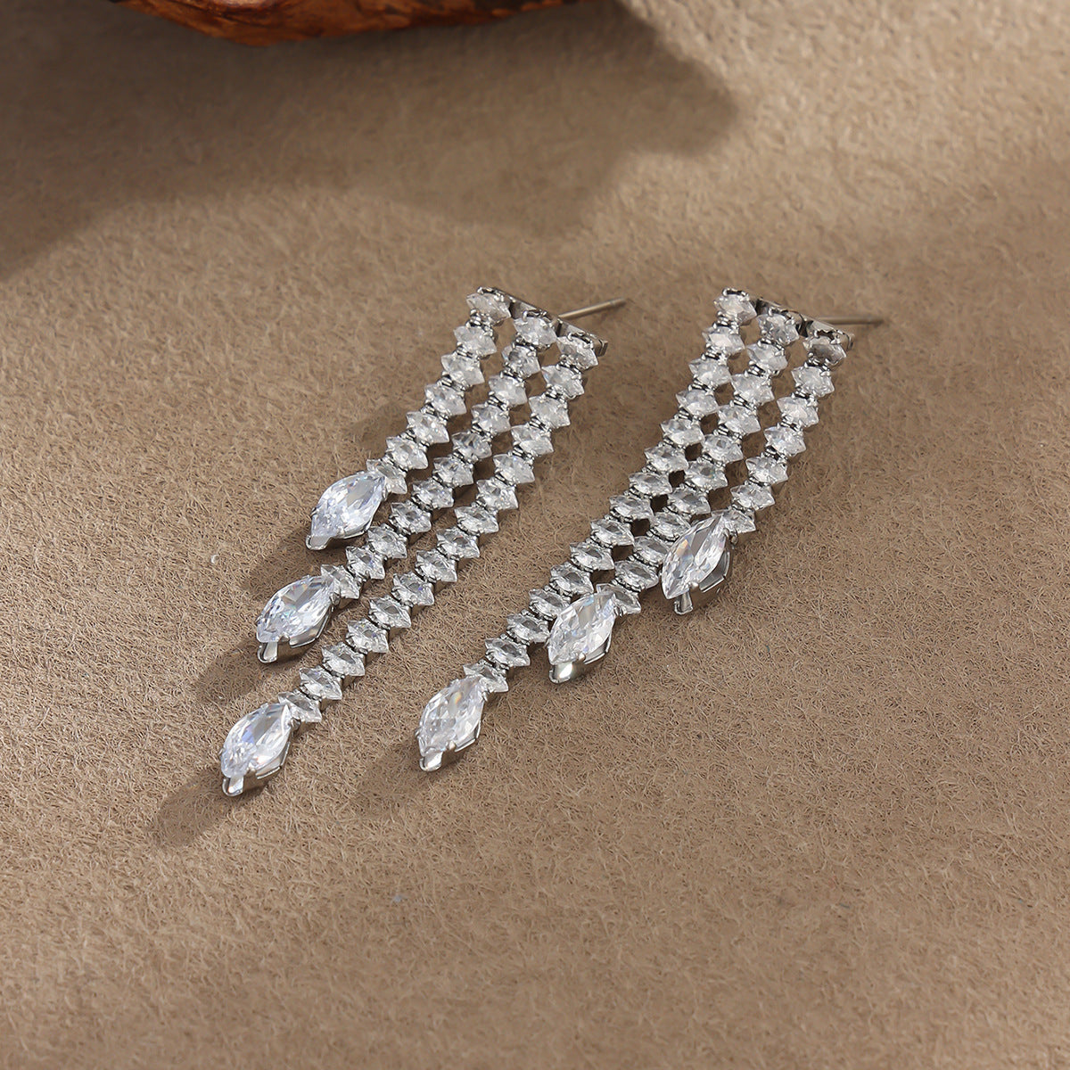 Luxury Geometric Teardrop Stainless Steel Plated Cubic Zirconia Drop Earrings for Women