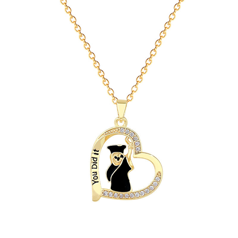 Sweet Minimalist Heart Drip Oil Rhinestone Pendant Necklace Titanium Steel Chain for Unisex