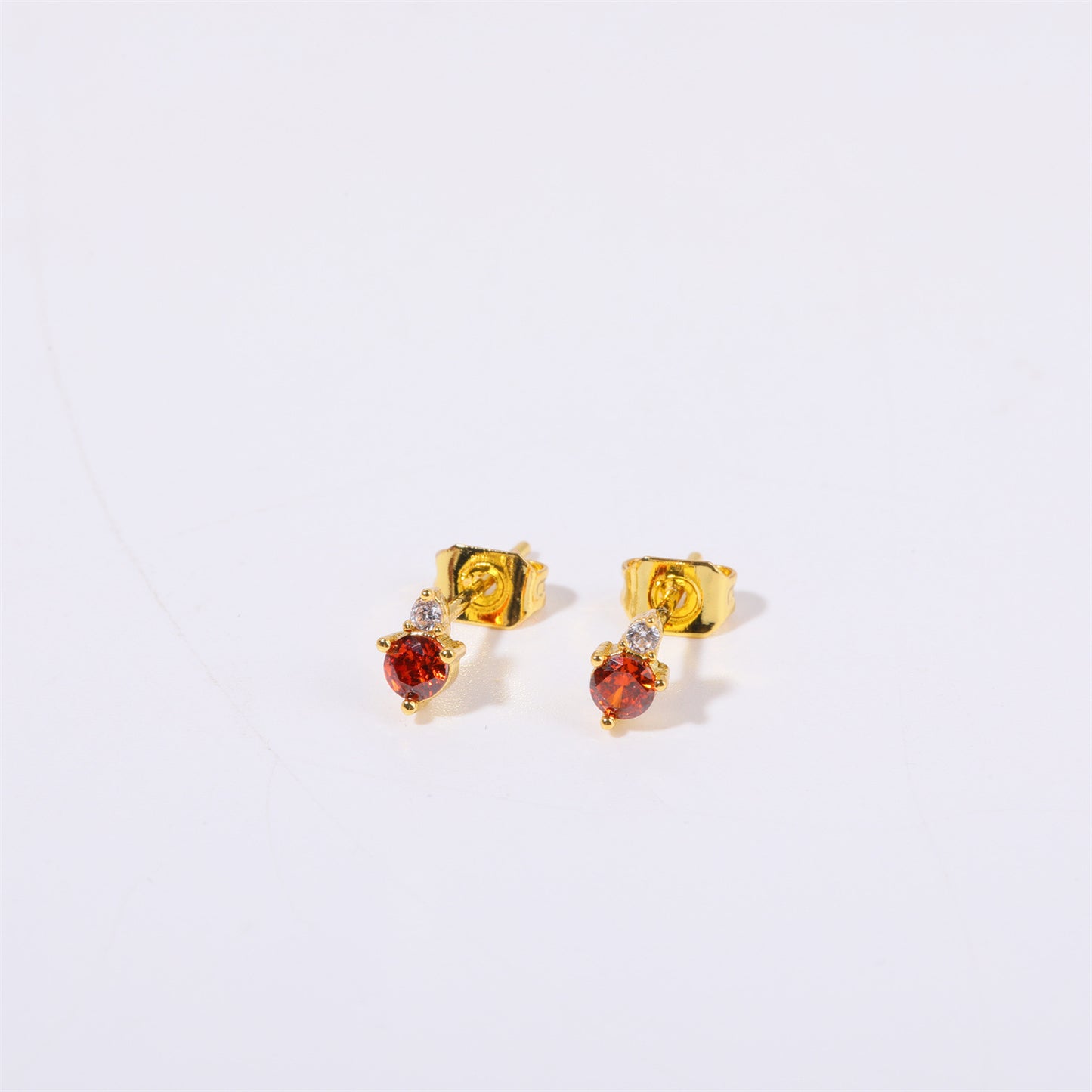 Minimalist Geometric Titanium Steel Gold-Plated Birthstone Stud Earrings with Zircon for December, Stainless Steel Post