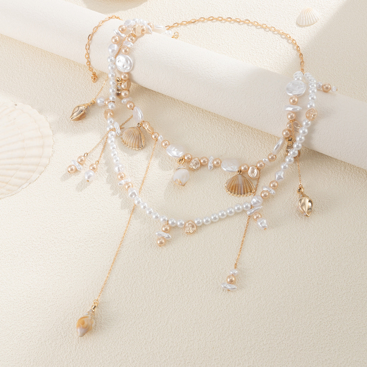 Casual Polished Iron Body Chain with Shell Tassel and Pearl for Women Beach Vacation Waist Jewelry