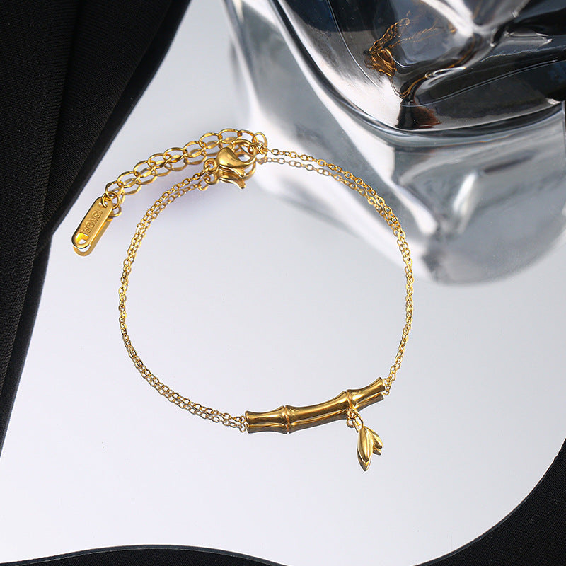Bracciale minimalista a sezione geometrica in bambù, placcato oro 18 carati, in acciaio al titanio con intarsi di strass, gioielli unisex